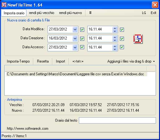 Cambiare la data di un file
