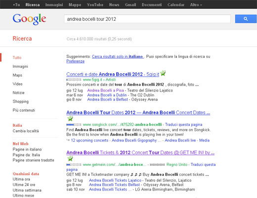 Google date concerti tour